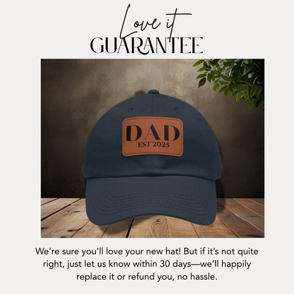 Personalized Dad Est 2025 Hat with Leather Patch Cap for Dad Gift for Fathers Day Gift for Dad Custom Dad Adjustable Hat Everyday Dad Cap