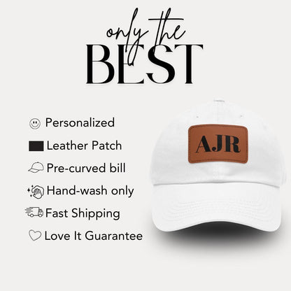 Personalized Initial Hat with Leather Patch Custom Monogram Baseball Cap Custom Initial Hat Unique Gift for Him or Her Stylish Everyday Cap