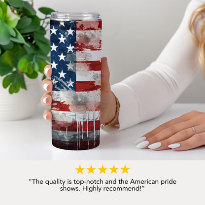 Patriotic USA Flag Tumbler 20oz Grunge American Flag Skinny Tumbler 4th of July Gift for Him Gift for Veterans Day Independence Day Gift