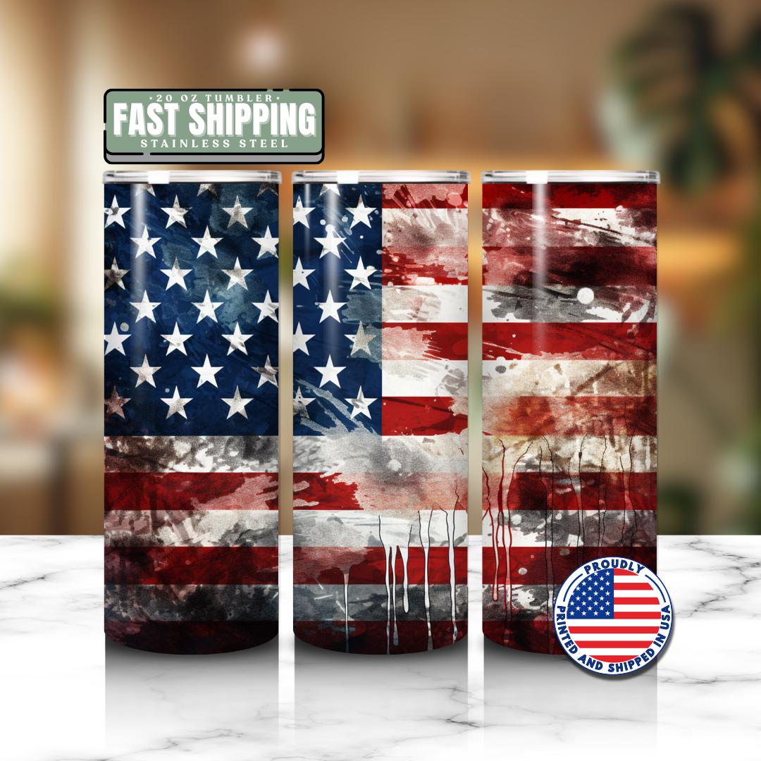 Patriotic USA Flag Tumbler 20oz Grunge American Flag Skinny Tumbler 4th of July Gift for Him Gift for Veterans Day Independence Day Gift