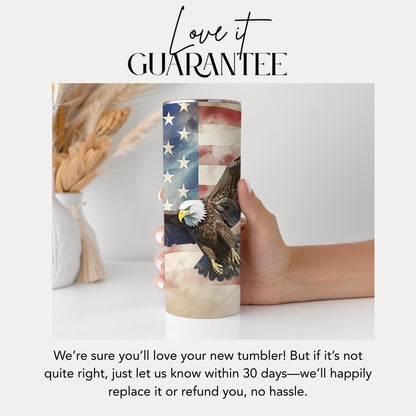 Patriotic US Bald Eagle Tumbler 20oz Skinny Tumbler American Flag Wildlife Drinkware Veteran Gift for Him Military Tumbler 4th of July Cup