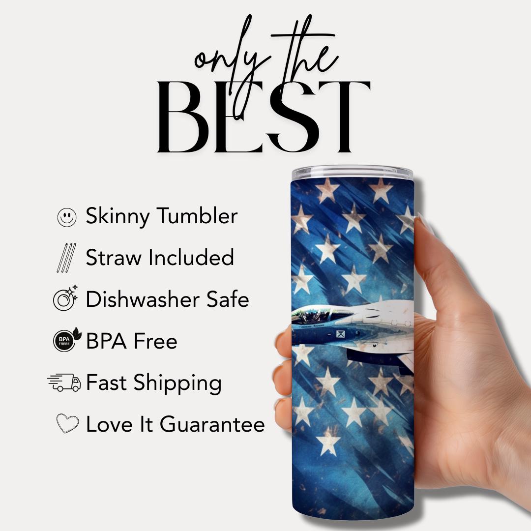 Military Tumbler 20oz Skinny Tumbler American Flag Soldier Design Patriotic Cup Army Navy Air Force Marines USA Hero Drinkware Memorial Day