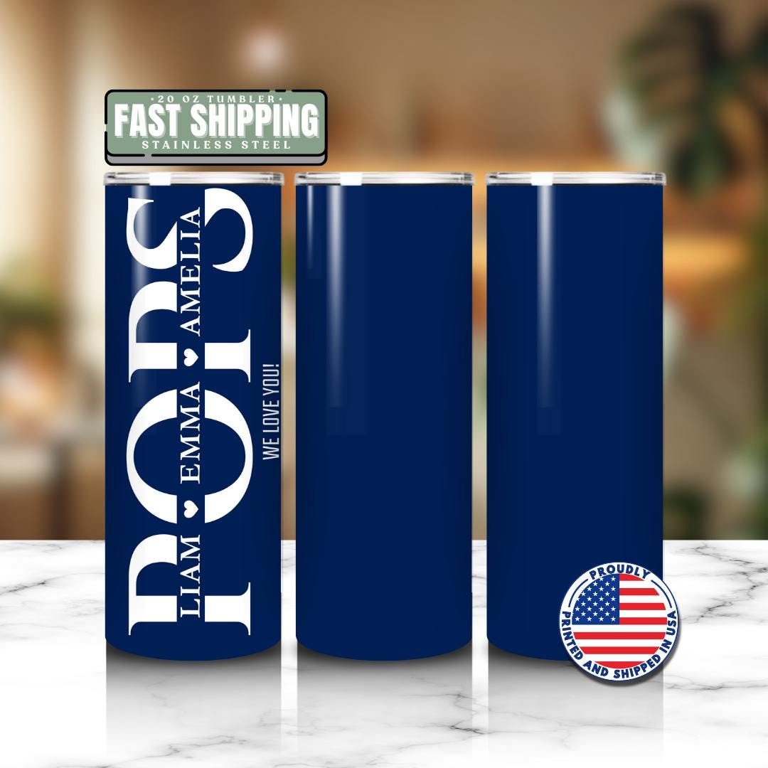 Personalized Pops Tumbler Custom Kids' Names 20oz Skinny Tumbler with Straw Cute Pops Gift Father's Day Gift Tumbler Travel Coffee Cup