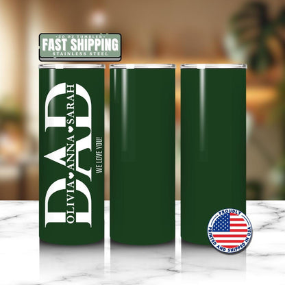 Personalized Dad Tumbler Custom Kids' Names 20oz Skinny Tumbler with Straw Cute Dad Gift Father's Day Gift Tumbler Travel Coffee Cup for Dad