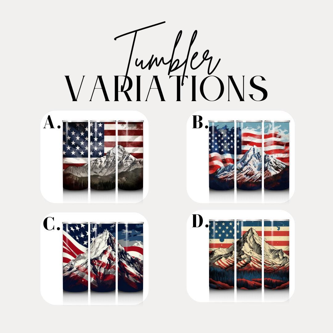 US Patriotic Mountain Tumbler 20oz Skinny Tumbler American Pride Tumbler Veteran Gift Outdoor Drinkware Gift for Veteran 4th of July Gift