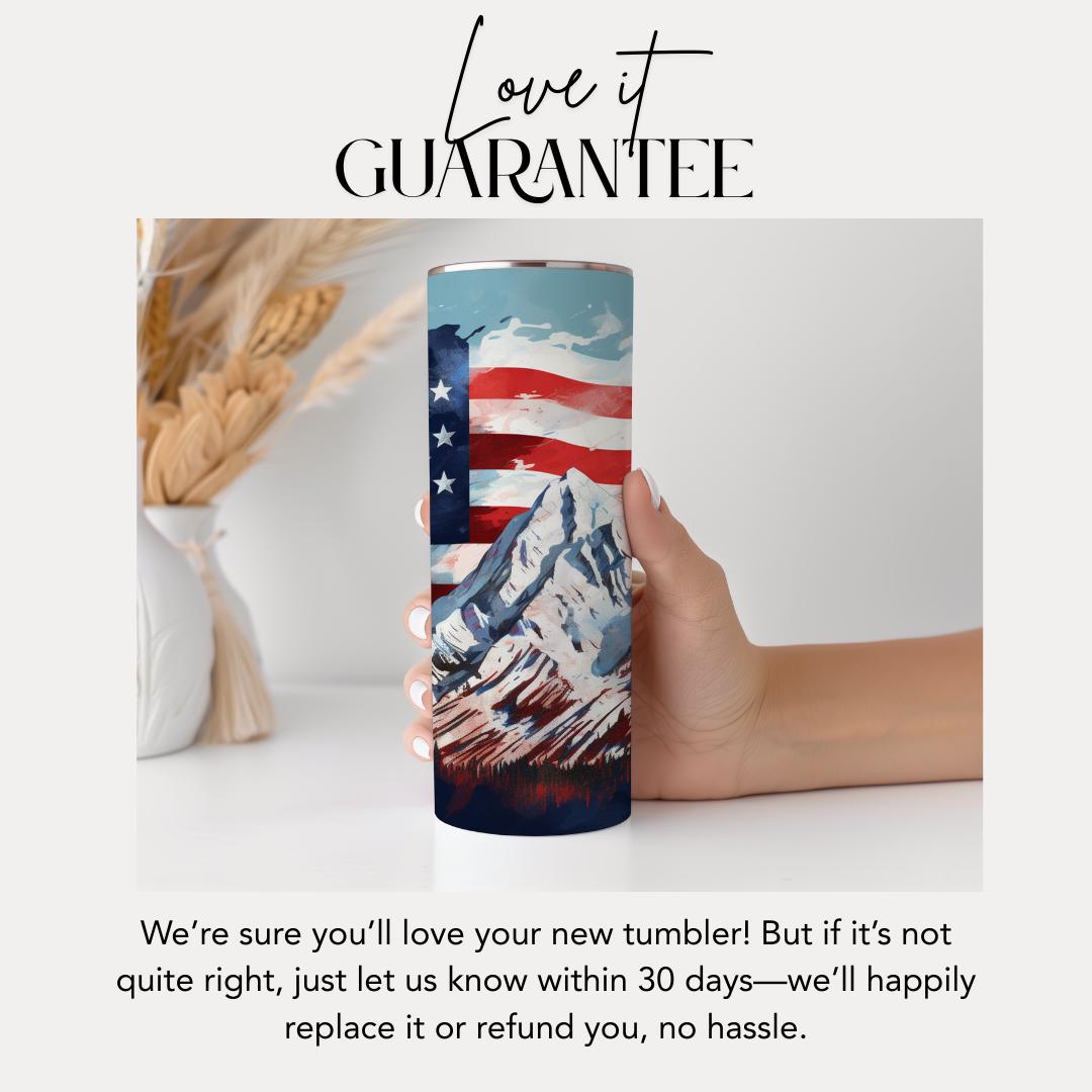 US Patriotic Mountain Tumbler 20oz Skinny Tumbler American Pride Tumbler Veteran Gift Outdoor Drinkware Gift for Veteran 4th of July Gift