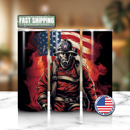 US Patriotic Firefighter Tumbler American Flag Tumbler Fireman Hero Drinkware Gift for Firefighters and First Responders 4th of July Gift