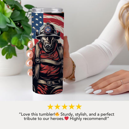 US Patriotic Firefighter Tumbler American Flag Tumbler Fireman Hero Drinkware Gift for Firefighters and First Responders 4th of July Gift