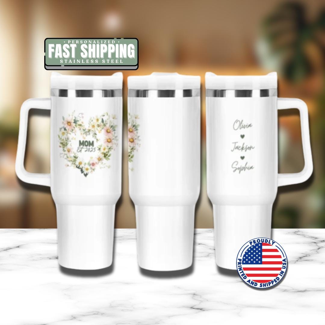 Personalized Mama 40oz Tumbler with Straw Personalized with Kids’ Names Gift for Mom Gift for Mommy Mama Travel Coffee Cup Tumbler for Mama