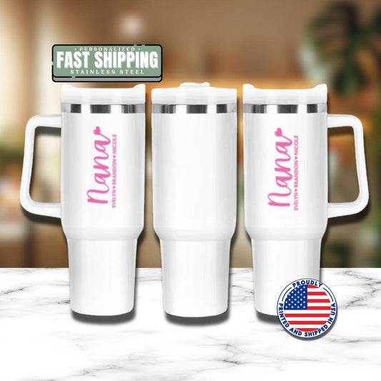 Personalized Nana 40oz Tumbler with Straw Hot Pink Tumbler Gift Idea for Nana Travel Coffee Cup Tumbler for Nana Mug Gift for Grandma