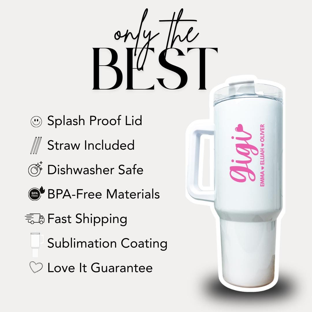 Personalized Gigi 40oz Tumbler with Straw Hot Pink Tumbler Gift Idea for Gigi Travel Coffee Cup Tumbler for Gigi Mug Gift for Grandma