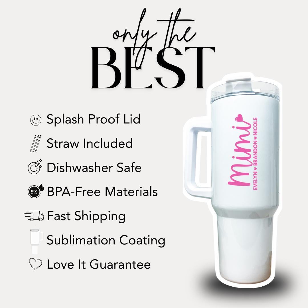 Personalized Mimi 40oz Tumbler with Straw Hot Pink Tumbler Gift Idea for Mimi Travel Coffee Cup Tumbler for Mimi Mug Gift for Grandma