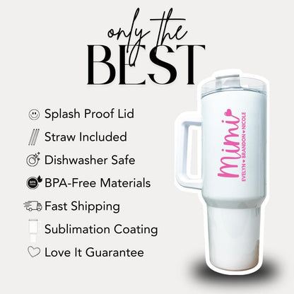 Personalized Mimi 40oz Tumbler with Straw Hot Pink Tumbler Gift Idea for Mimi Travel Coffee Cup Tumbler for Mimi Mug Gift for Grandma