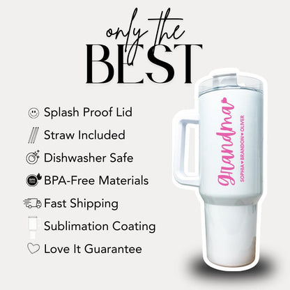 Personalized Grandma 40oz Tumbler with Straw Hot Pink Tumbler Gift Idea for Grandma Grandma Travel Coffee Cup Tumbler for Grandma Mug