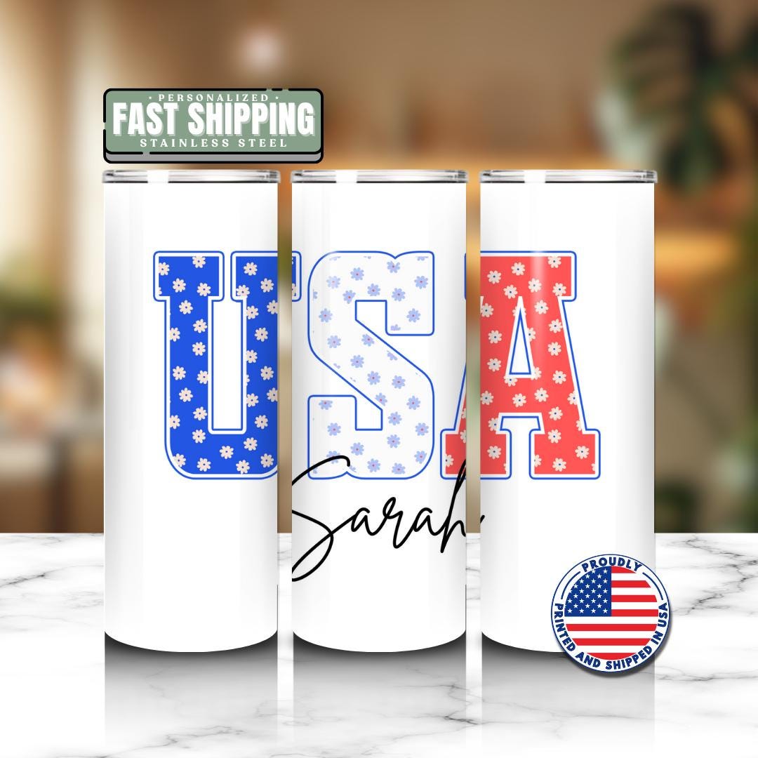 Personalized US Memorial Day Tribute Tumbler – 20oz Skinny Tumbler Travel Mug 4th of July Gift for Women Skinny Cup for Patriotic Girls