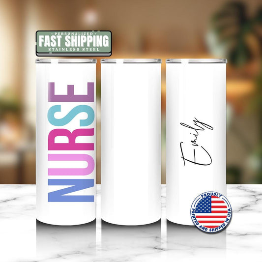 Personalized Registered Nurse 20 oz Skinny Tumbler with Straw Cute Nurse Appreciation Gift Gift for RN Nurse Week Tumbler Nurse Coffee Mug