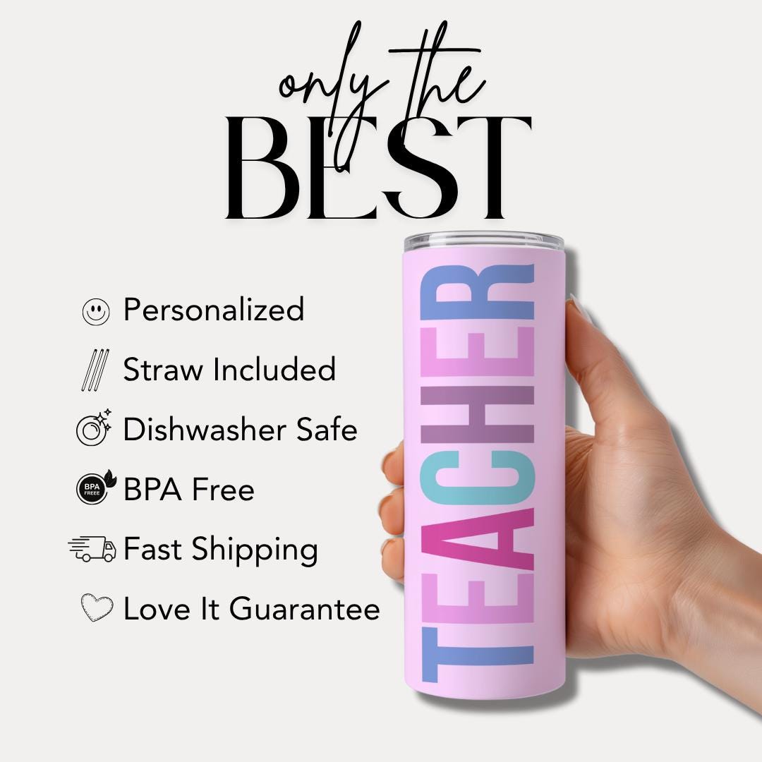 Personalized Teacher 20 oz Skinny Tumbler with Straw Cute Teacher Gift for Appreciation Week Teacher Appreciation Gifts Best Teacher Gift