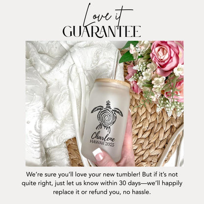 Personalized Island Vibes Frosted Glass Tumbler 16oz Coffee Cup Custom Beach Design Perfect for Summer Vacation Tropical Vibes