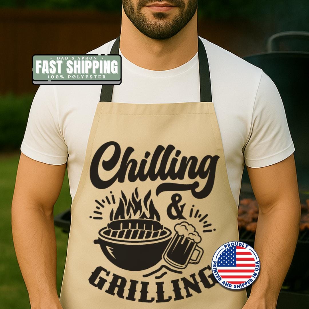 Chilling & Grilling Apron Funny Griller Apron with Beer Mug Cooking Apron for Men Father's Day Gift Backyard BBQ Chef Gift Grill King Apron