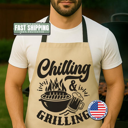 Chilling & Grilling Apron Funny Griller Apron with Beer Mug Cooking Apron for Men Father's Day Gift Backyard BBQ Chef Gift Grill King Apron