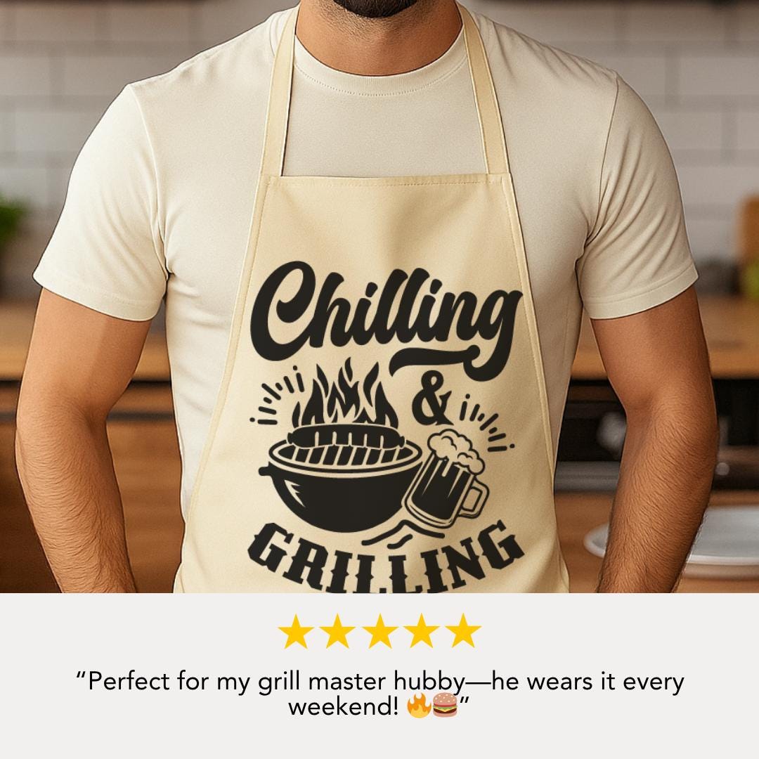 Chilling & Grilling Apron Funny Griller Apron with Beer Mug Cooking Apron for Men Father's Day Gift Backyard BBQ Chef Gift Grill King Apron