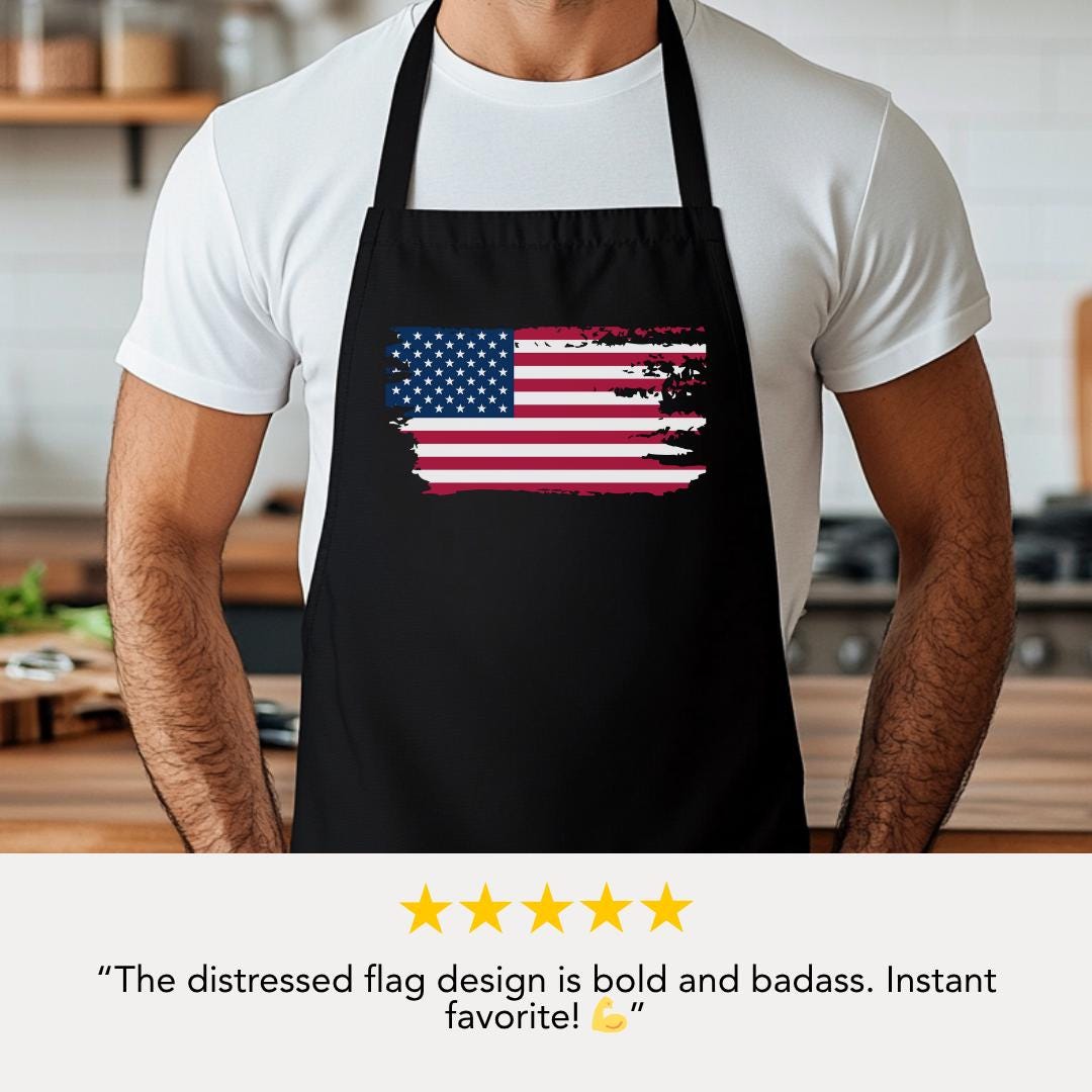 Patriotic Apron with 5-Color Straps | Ideal for BBQs, Grilling, Cooking Classes, Independence Day, Gift for Chefs