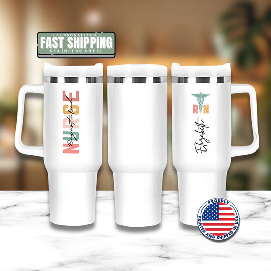 Personalized Nurse Tumbler Registered Nurse 40oz Tumbler with Handle Nurse Gift for Nurse Appreciation Gift for Registered Nurse Travel Mug
