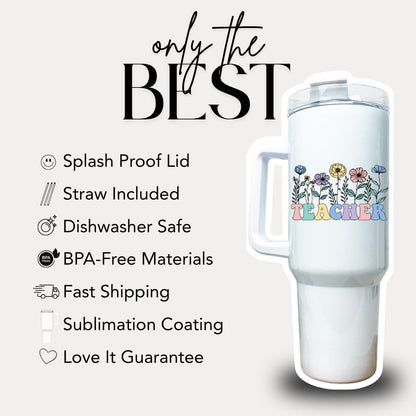 Personalized Teacher 40oz Tumbler with Straw Teacher Appreciation Gifts Back to School or Thank You Teacher Gift Teacher Travel Coffee Mug