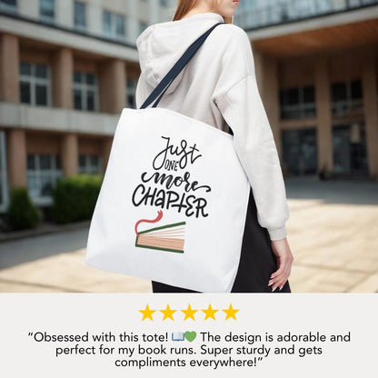 Just One More Chapter Tote Bag 18"x18" Reading Bag for Bookworms Book Club Library Tote Everyda Casual Book Bag Book Haul Bag for Women