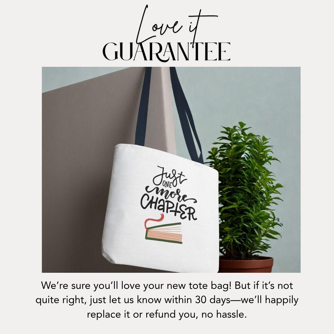 Just One More Chapter Tote Bag 18"x18" Reading Bag for Bookworms Book Club Library Tote Everyda Casual Book Bag Book Haul Bag for Women