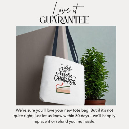 Just One More Chapter Tote Bag 18"x18" Reading Bag for Bookworms Book Club Library Tote Everyda Casual Book Bag Book Haul Bag for Women