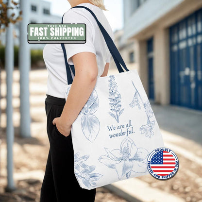 We Are All Wonderful Floral Tote Bag 18"x18" Self-Love Quote Tote Bag Unique Birthday Gift Idea Inspirational Canvas Tote Bag Gift for Her