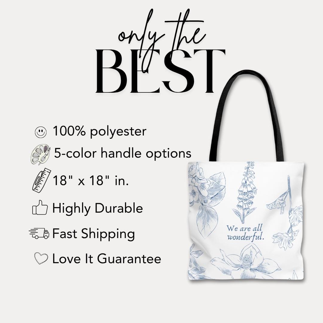 We Are All Wonderful Floral Tote Bag 18"x18" Self-Love Quote Tote Bag Unique Birthday Gift Idea Inspirational Canvas Tote Bag Gift for Her