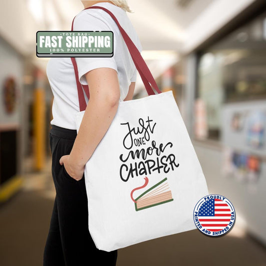 Just One More Chapter Tote Bag 18"x18" Reading Bag for Bookworms Book Club Library Tote Everyda Casual Book Bag Book Haul Bag for Women