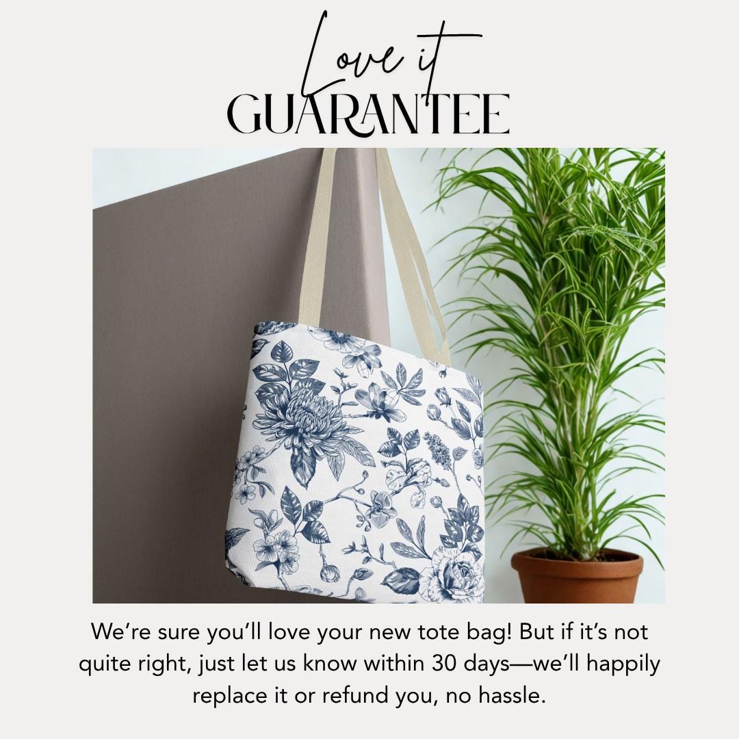 Elegant Blue Floral Tote Bag 18x"18" Stylish Eco-Friendly Shoulder Bag Unique Gift for Women Bridesmaid Bag Lightweight Travel Tote Bag