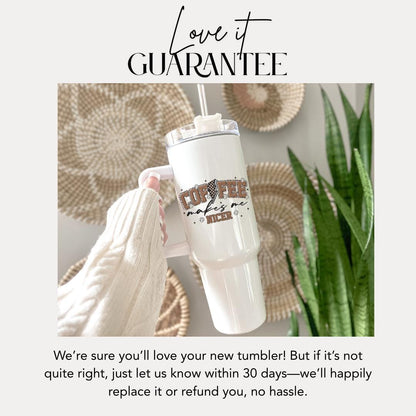 Coffee Makes Me Nicer Tumbler 40oz Funny Mug with Straw & Handle Perfect Coffee Lover Tumbler Gift for Coffee Addict Best Coffee Gift Ever