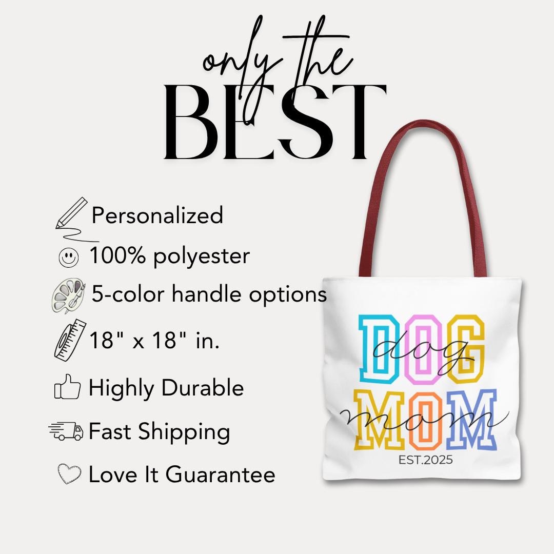 Dog Mom Tote Bag Personalized "EST. 2025" Gift for Dog Lovers Trendy Pet Owner Gift Pet Mom Gift Idea Dog Parent Tote Bag Gift for Dog Mom
