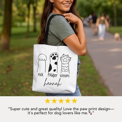 Personalized Rock PAWper Scissors Tote Bag Dog Mom Gift Cute Dog Tote Bag Grocery Bag for Dog Owner Bag for Dog Walks Parks and Everyday Us