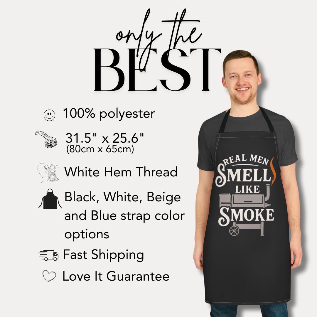 Real Men Smell Like Smoke Apron Funny BBQ Apron for Him Gift for Grilling Dads Father's Day Grill Master Gift for Dad Husband Grandpa Apron