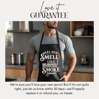Real Men Smell Like Smoke Apron Funny BBQ Apron for Him Gift for Grilling Dads Father's Day Grill Master Gift for Dad Husband Grandpa Apron