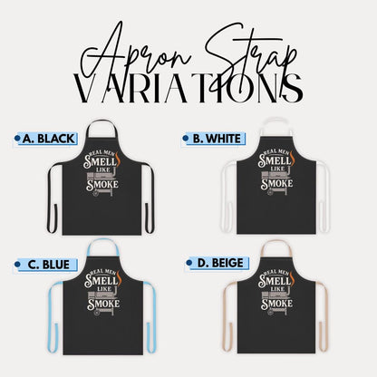 Real Men Smell Like Smoke Apron Funny BBQ Apron for Him Gift for Grilling Dads Father's Day Grill Master Gift for Dad Husband Grandpa Apron