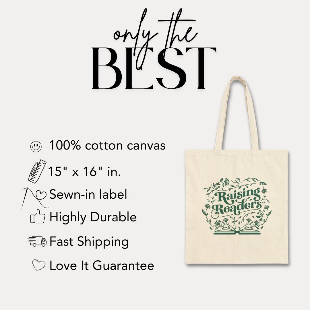 Eco-Friendly Cotton Tote Bag - "Raising Readers" Design for Book Lovers, Gifts for Teachers, Reading Enthusiasts, Library Bags, Cute Tote