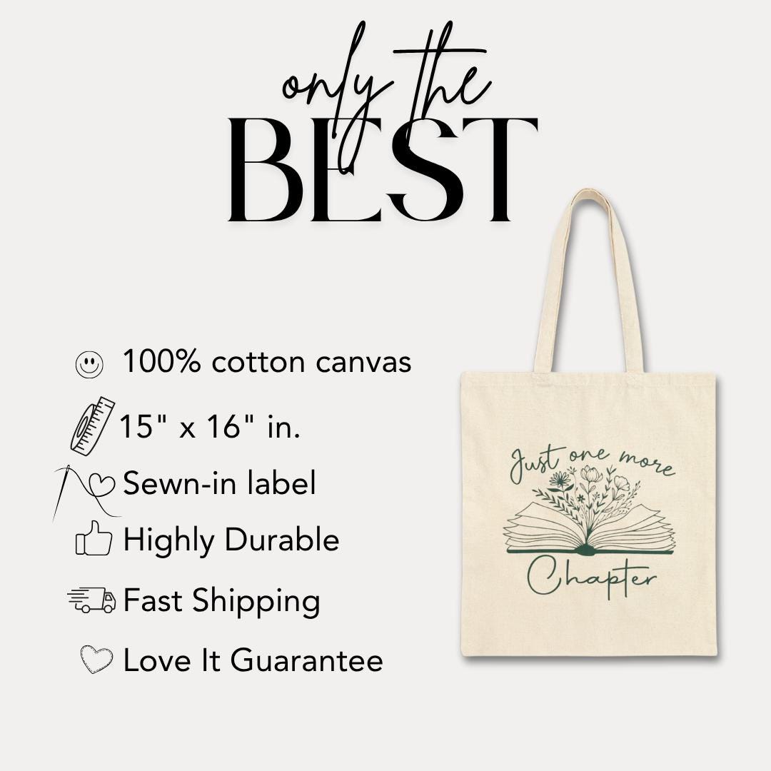 Just One More Chapter Tote Bag Book Lover Gift Aesthetic Reader Bag Literary Tote for Women Eco-Friendly Bookish Bag Tote for Bookworms