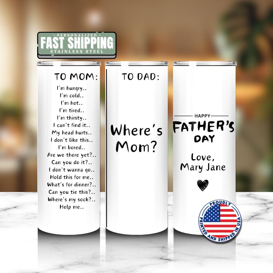 Funny Mom vs Dad Tumbler 20 oz Tumbler Personalized Father's Day Gift Cup with Straw Gift for Birthday Travel Mug for Dads Coffee Cup