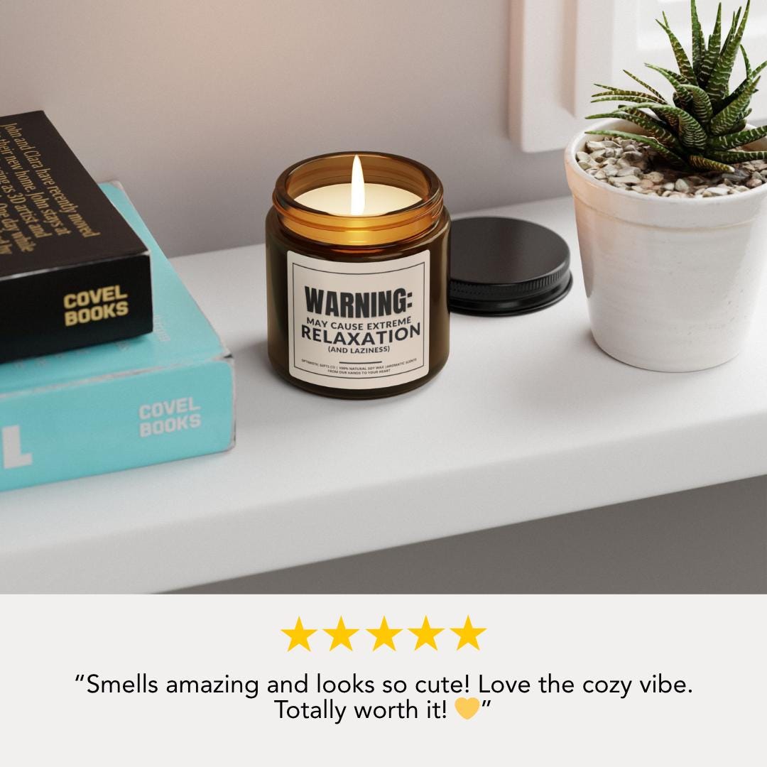 Relaxation Scented Soy Candle Multi-Size Amber Jar Warning: May Cause Extreme Relaxation Aromatherapy Gift Cozy Vibes Home Funny Candle Jar