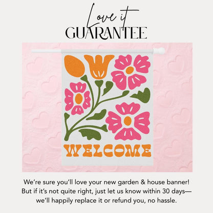 Retro Floral Welcome House Banner Outdoor Decor Spring Decor Housewarming Gift Garden and House Flag Rustic Home Welcoming Sign House Decor