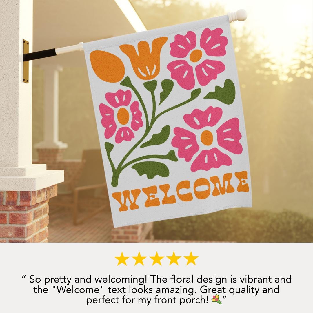 Retro Floral Welcome House Banner Outdoor Decor Spring Decor Housewarming Gift Garden and House Flag Rustic Home Welcoming Sign House Decor