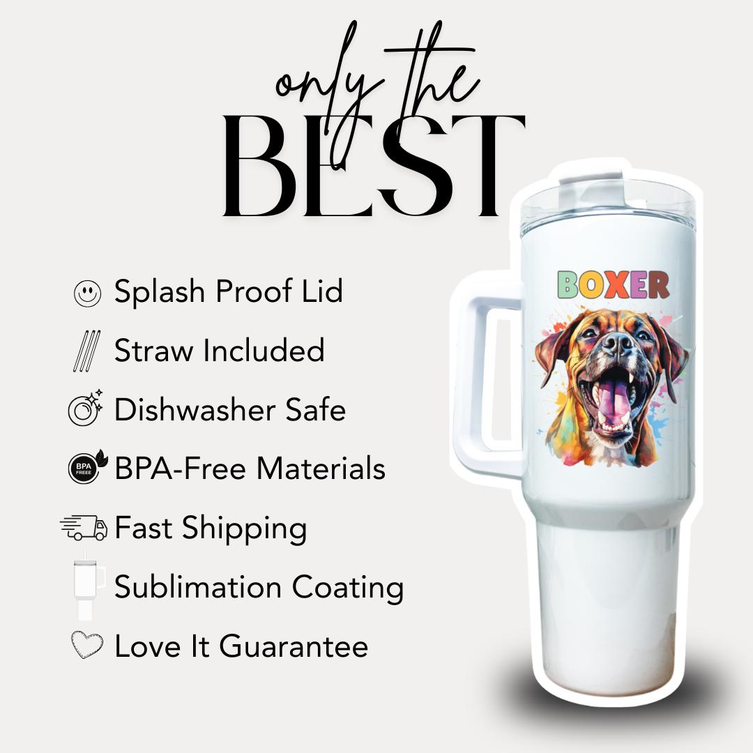 Boxer Dog Tumbler with Colorful Watercolor Dog Design 40oz Tumbler with Handle & Straw Boxer Pet Memorial Cup Gift for Boxer Mom Boxer Dad