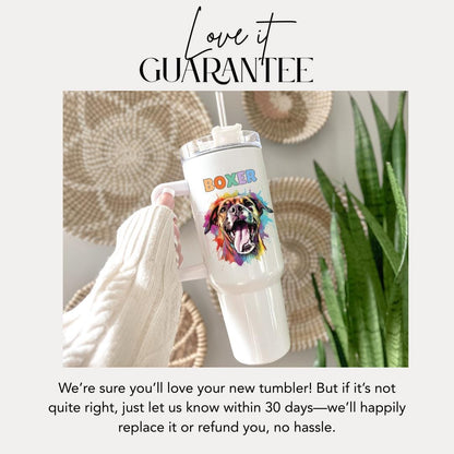 Boxer Dog Tumbler with Colorful Watercolor Dog Design 40oz Tumbler with Handle & Straw Boxer Pet Memorial Cup Gift for Boxer Mom Boxer Dad