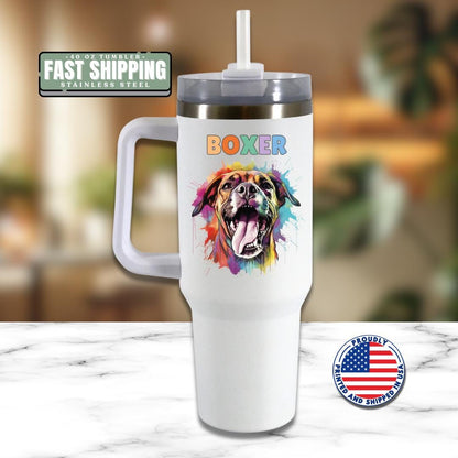 Boxer Dog Tumbler with Colorful Watercolor Dog Design 40oz Tumbler with Handle & Straw Boxer Pet Memorial Cup Gift for Boxer Mom Boxer Dad